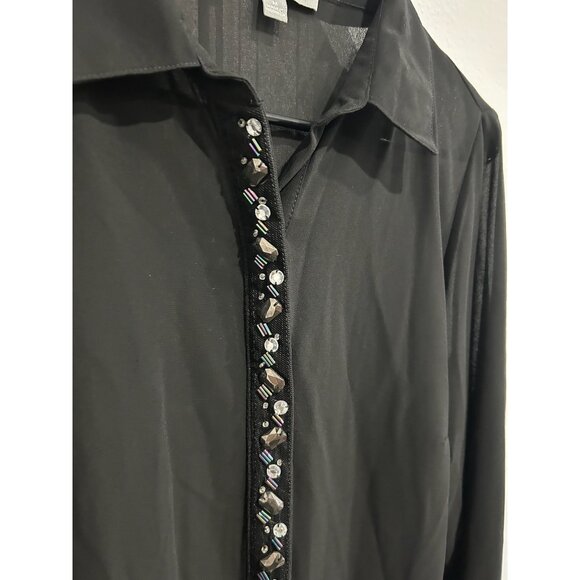 My Collection Medium Black Sheer Long Sleeve Embellished Button-Up Blouse - Picture 4 of 9